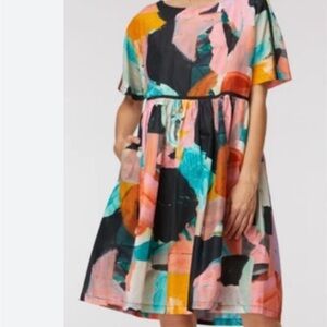 Gorman x Spenser Shakespeare Mindful Friends Smock Dress Abstract Art Med